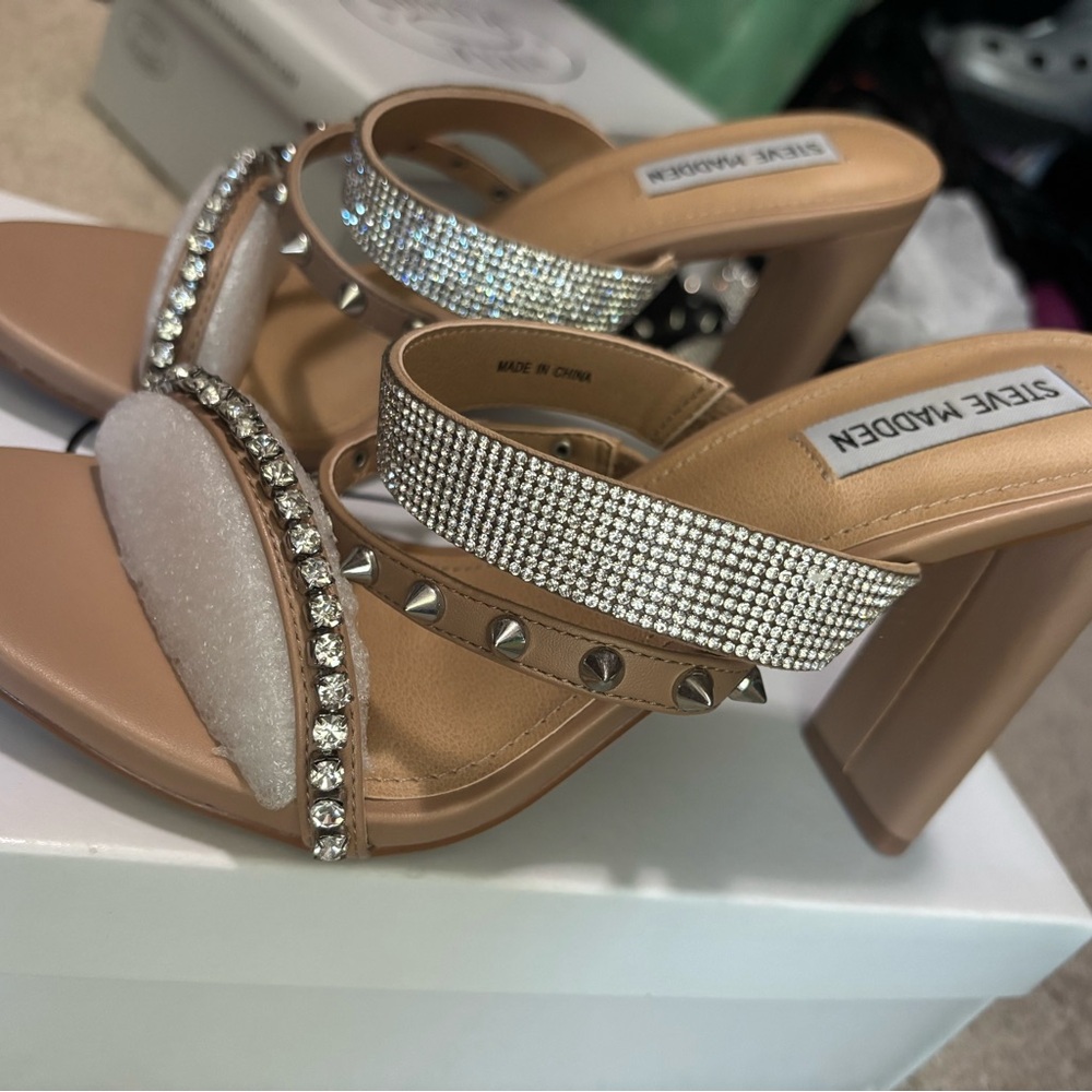 Steve Madden Tan Crystal Block Heel Heels